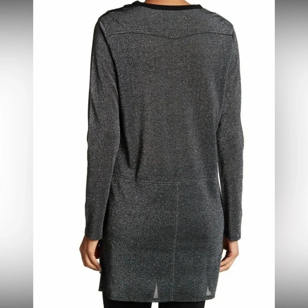 Zadig & Voltaire Metallic Dress Small Crew Neck Long Sleeves Silver Black - Picture 16 of 16